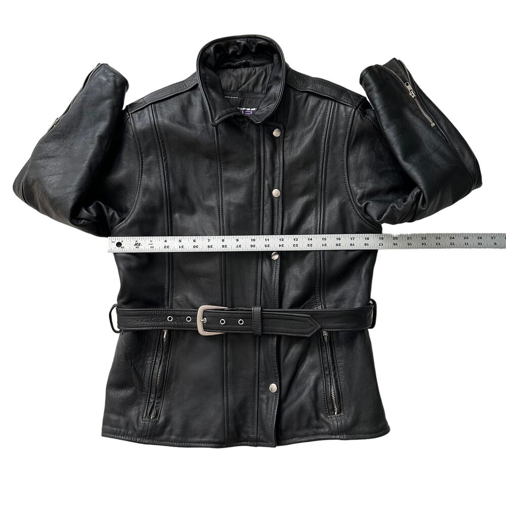 Protech Performance Leather USA Made Moto Biker Lined Belted Black Jacket wmn S - Picture 7 of 9